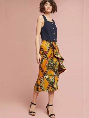 Anthropologie PatBO Bonaldi E Murakami Sunflower Ruffled Skirt